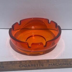 Vintage MCM Mid-Century Orange Viking Glass Ashtray 6.75"